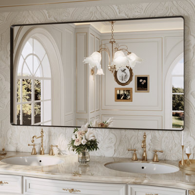 Lunara 1.18" Deep Rounded Corner Rectangular Bathroom Wall Mirror with Premium Tempered Glass & Aluminum Alloy Framed