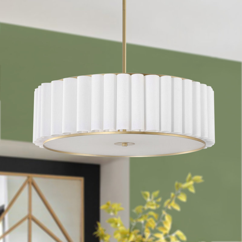 24" 5-Light Pleated Drum Chandelier, Gold