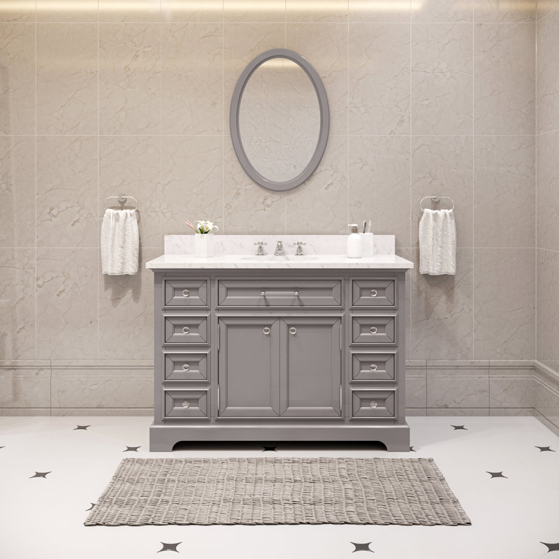Derby 48" Carrara White Marble Countertop Bath Vanity with Faucet, Gray