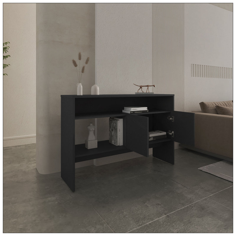 Console H 31,8 po avec 2 portes et 3 tablettes, noir, Noir