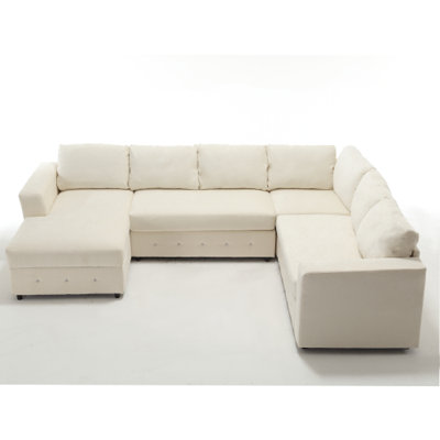 Canapé modulaire en U 110,75 po, canapé rembourré en chenille beige avec méridienne de rangement et boutons en cristal, canapé moderne 6 places pour le salon