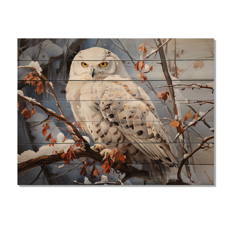 Hibou des neiges, hiver I sur bois, H 10 po x l 20 po x P 0,78 po