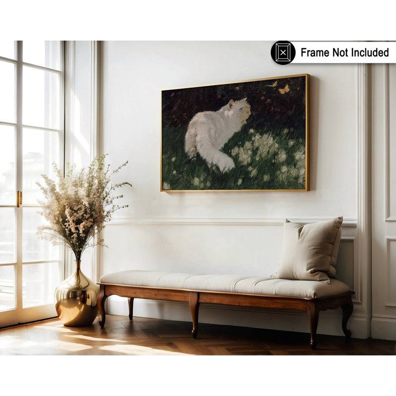 Arthur Heyer - Chat blanc et papillons, Unframed, Poster, 11"H x 14"W