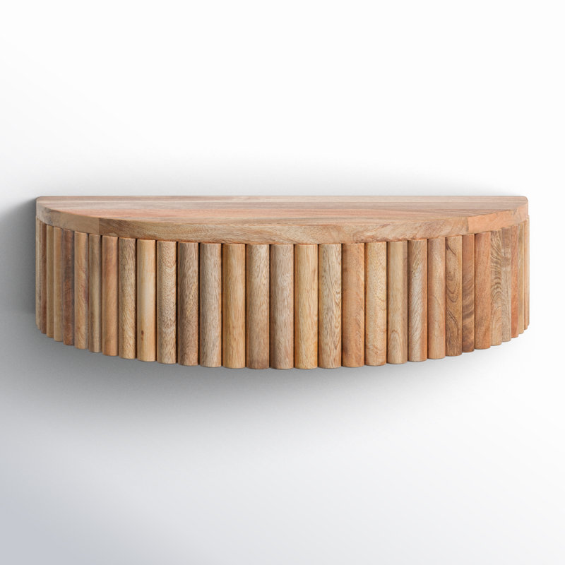 Kristie Half-circle Mango Floating Shelf with Drawer, Natural