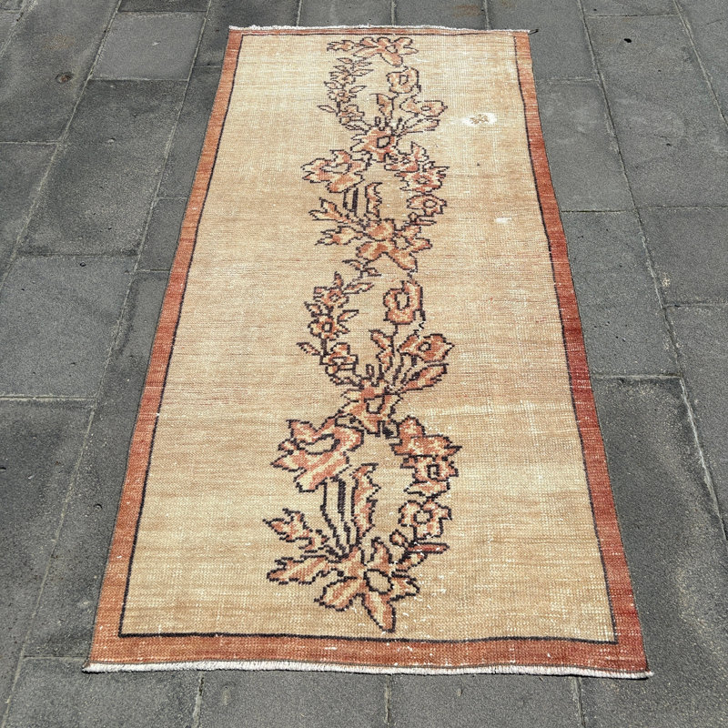 Tapis vintage rétro Oushak à motif tribal oriental - Beige