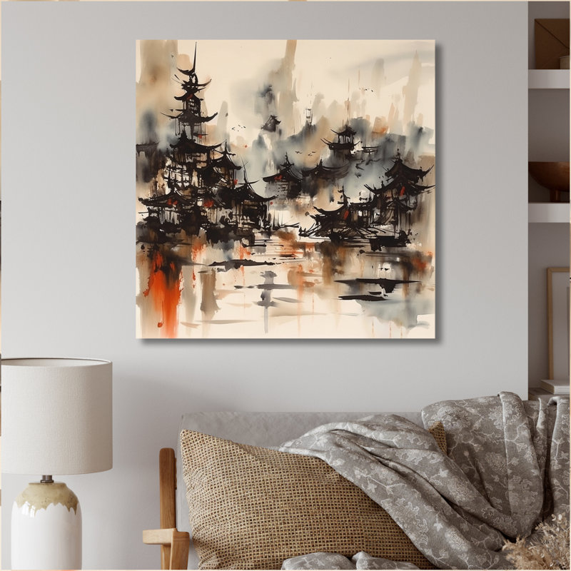 Ryansh, village japonais flou sur toile, H 16 po x l 16 po x P 1 po, Toile tendue