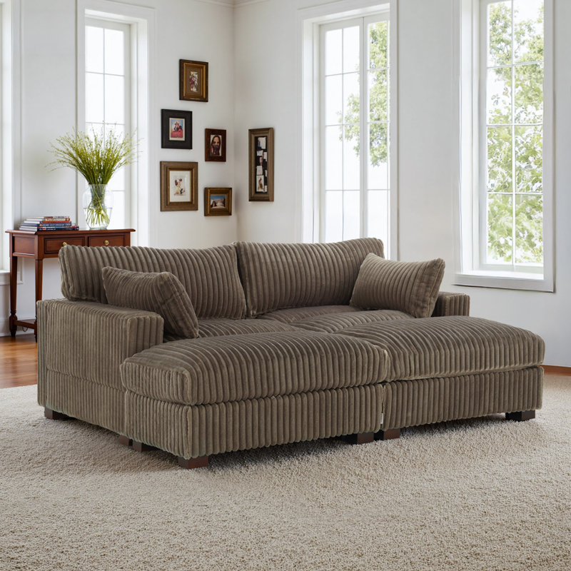 Canapé modulaire réversible 3 pièces rembourré en fausse fourrure de lapin brun clair avec repose-pieds 3 pièces