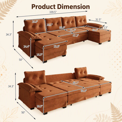 Canapé-lit en forme de U de 104,7 pouces avec lit gigogne, canapé-lit 2 en 1, accoudoirs amovibles, ports de chargement USB intégrés et méridienne modulaire pour salon ou appartement.