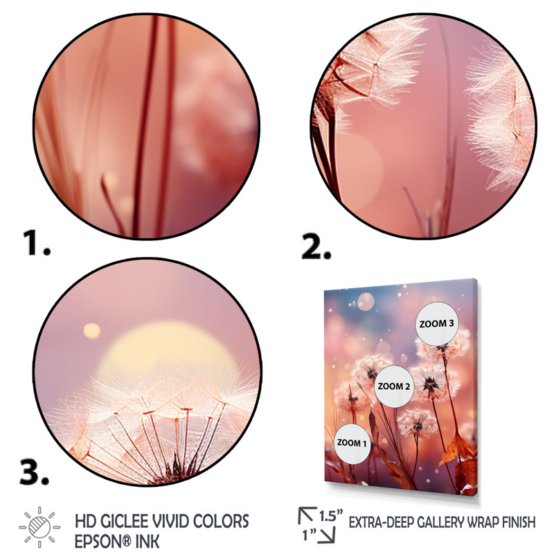 «Delicate Calm Dandelion Serenity IV - Autre plante et fleurs», art mural, Cadre flottant blanc, H 32 po x l 24 po