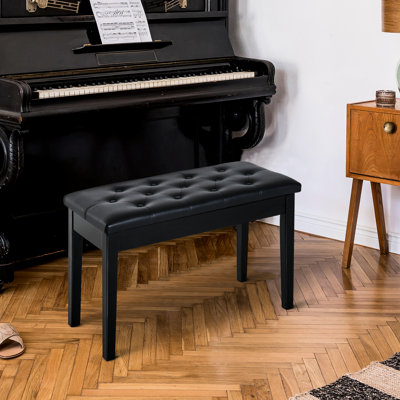 Siège de piano noir rembourré en similicuir avec structure en bois pour chaise de performance Duet et support d'écurie -