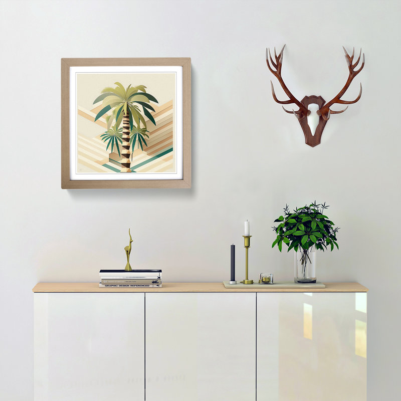 Palm Tree Geometric No.1 - Framed Print, Oak