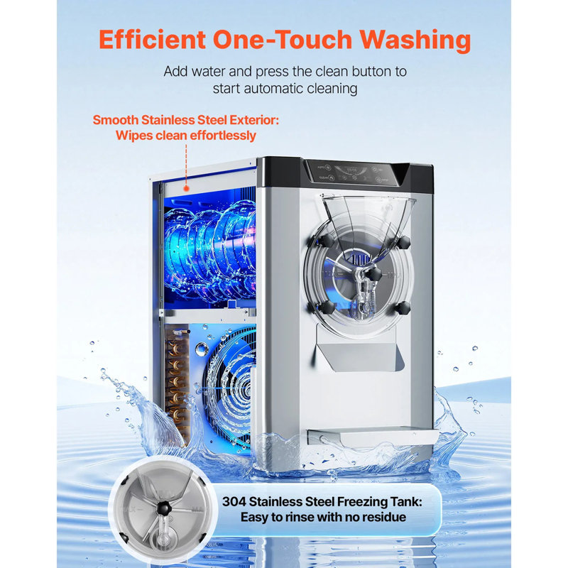 2000w, Commercial Hard Ice Cream Machine, 3.17-5.28 Gal/hour Countertop Gelato Maker, With 6l 304 Stainless Steel Cylinder, Auto Clean & Led Panel, For Snack Bar & Restaurants