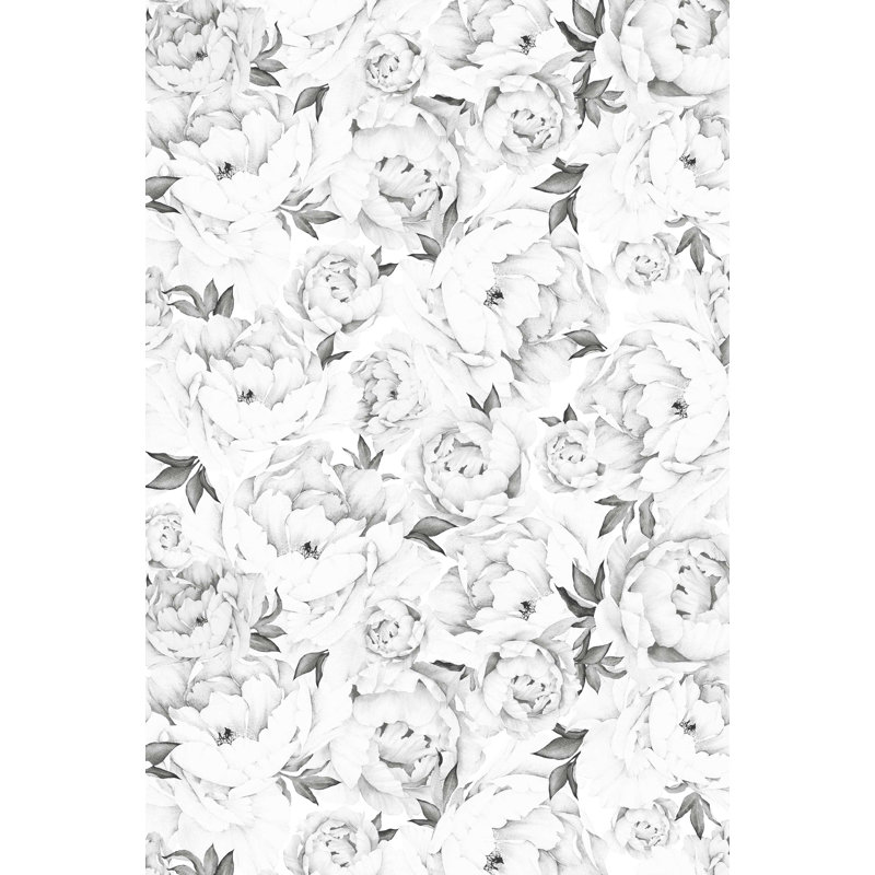 Papier peint adhésif à petites pivoines, Noir / blanc