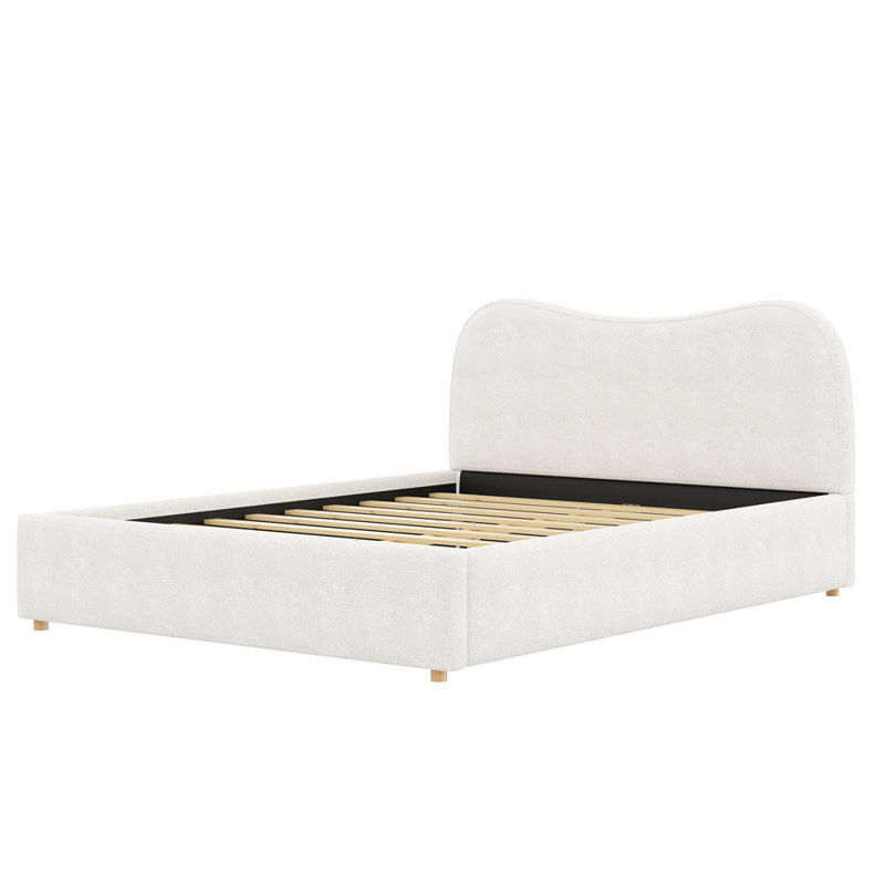 Lit plateforme tapissier avec lattes en bois, White, Queen