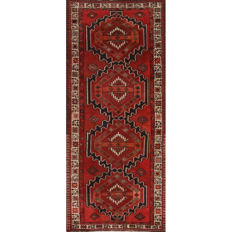 Geometric Red   Runner Rug 4x10
