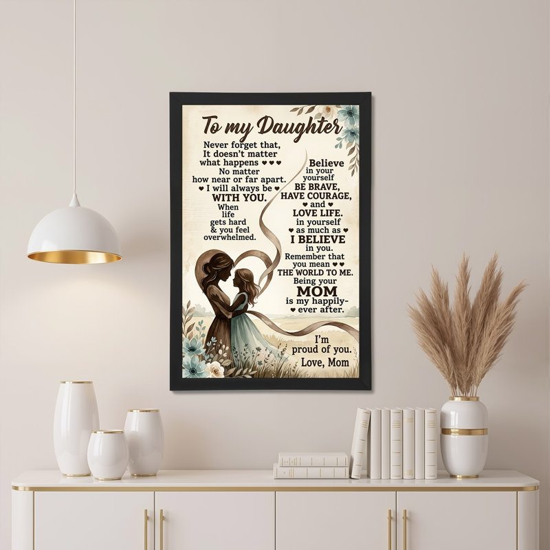 Silhouette mère et fille avec fleurs bleues, tableau sur toile, H 36 po x l 24 po
