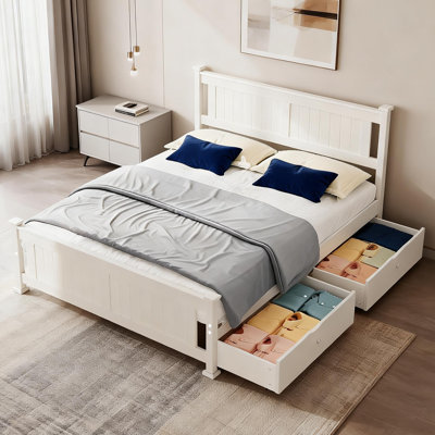 Lit en bois avec 2 tiroirs de rangement, tête de lit, lit plateforme minimaliste moderne pour enfants, adolescents et adultes