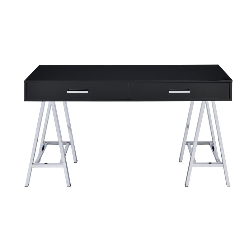 Bureau d'écriture noir ultrabrillant et finition chromée