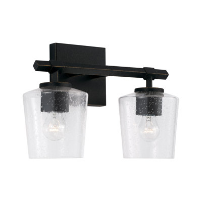 Meuble-lavabo 2 lumières l 14 po x H 9,5 po en fer noir brossé avec verre bullé transparent