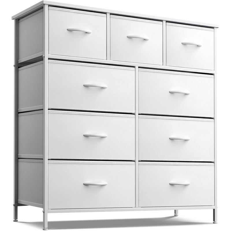 Commode 9 tiroirs avec structure en acier et plateau en bois blanc