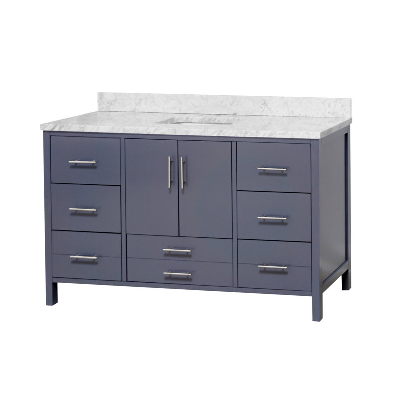 Ensemble de meuble-lavabo simple 60 po Kiara, Gris marine, Marbre de Carrare
