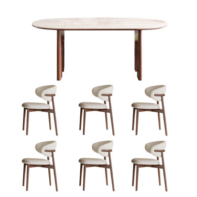 Dining Table And Chairs American Ancient Style Oval 78.7'' L x 35.4'' W Dining Set