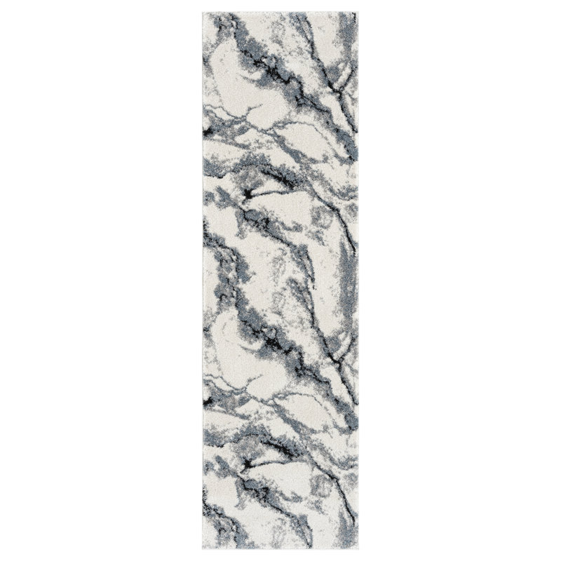 Tapis abstrait crème / bleu Paris Collection, Tapis de couloir 2 pi 1 po x 7 pi 4 po