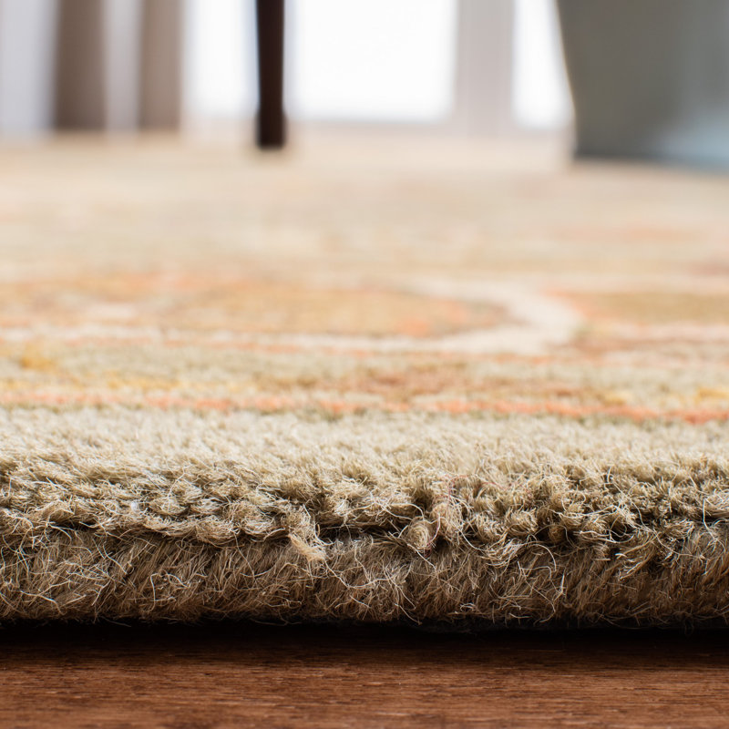 Tapis oriental vert clair / beige en laine touffeté à la main Cranmore, Ovale 4 pi 6 po x 6 pi 6 po