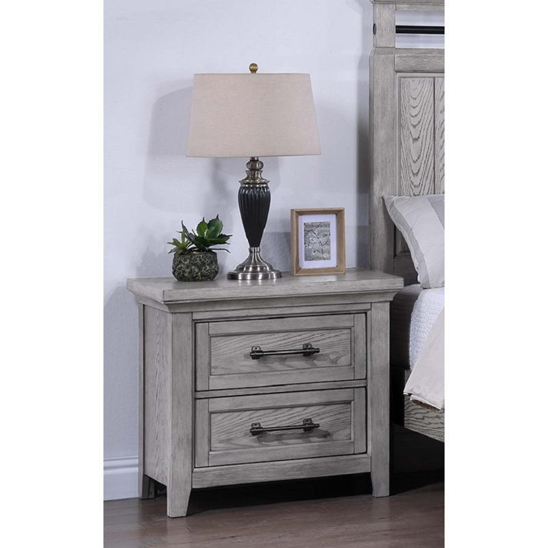 1Pc Two Drawers Nightstand Wooden Bedroom Furniture Metal Pull Furniture