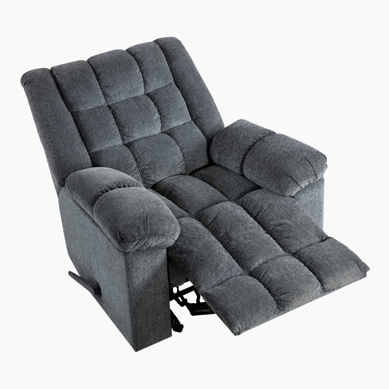  Gabriel 41" Traditional Chenille Fabric Rocker Reclining Chair with Gentle Rocking Motion & Pull-Handle Recline, Dark Gray