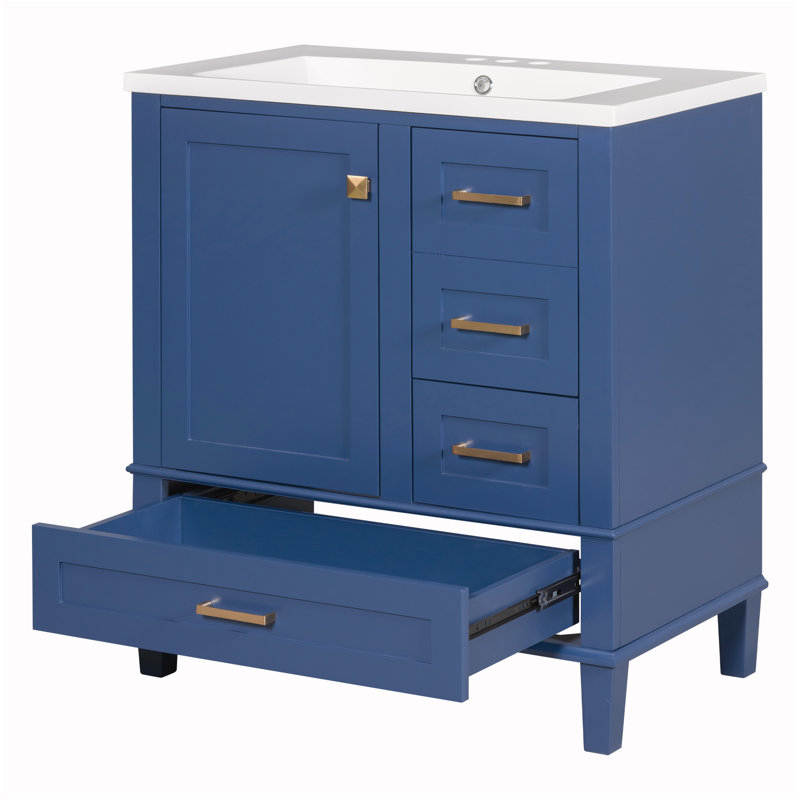 Ensemble de meuble-lavabo simple 18 po avec plateau en résine Shalyssa, Bleu