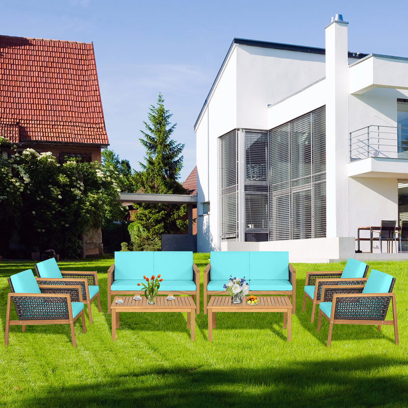 Gitano 8 - Person Patio Conversation Set with Cushions, Turquoise