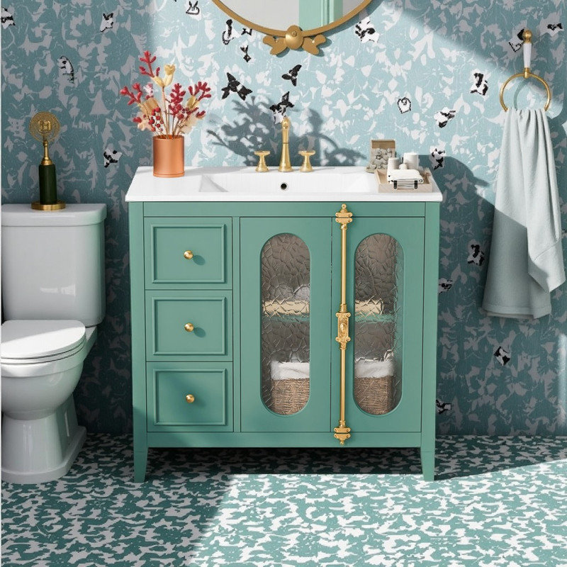 Meuble-lavabo 36 po avec portes en verre translucide
