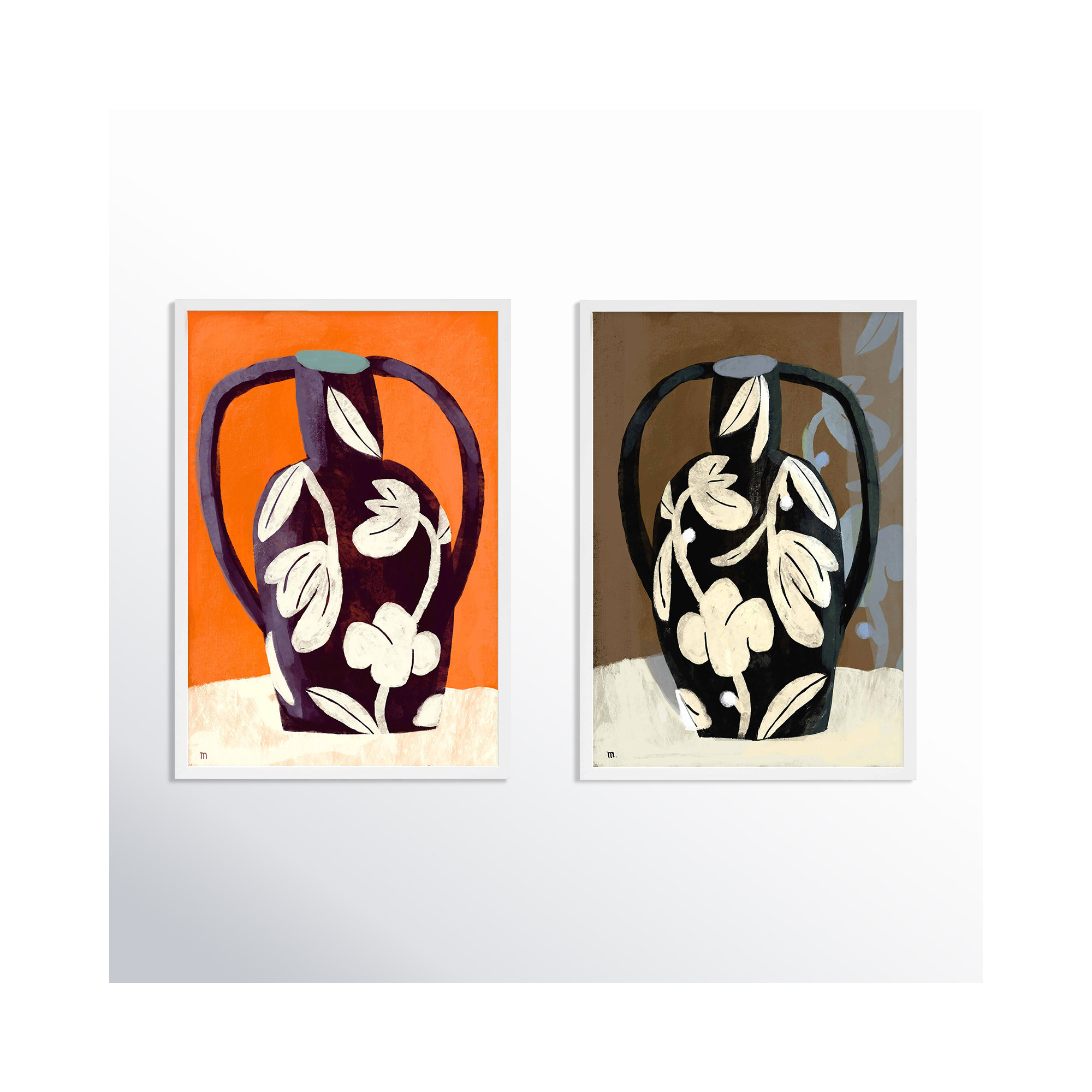Black Vases by Marco Marella For Studio M, White Framed Paper, 20" H x 14" W x 1.25" D