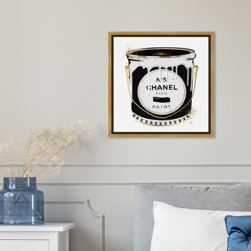 « Fashion Paint Noir » - impression sur toile, Cadre doré, H 16 po x l 16 po