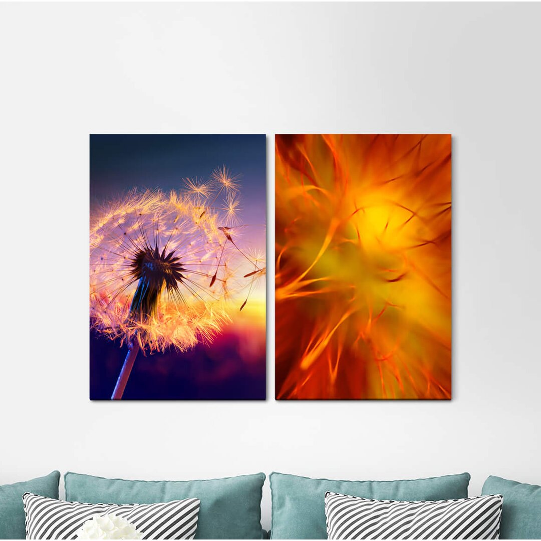 2-tlg. Leinwandbilder-Set - Grafikdruck „Blowballorange Summer Feeling Evening Red Flower”