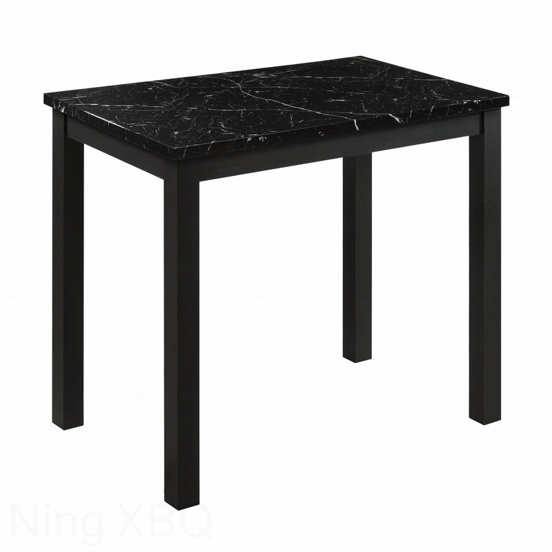 47.2" Contemporary Dining Table with Faux Marble Top – Black Frame Rectangular Table for Kitchen & Dining Room, Black