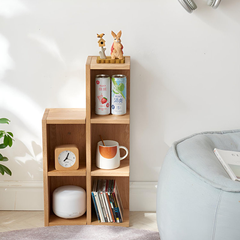 Solid Oak Wall Shelf With Multi-Cubby Design