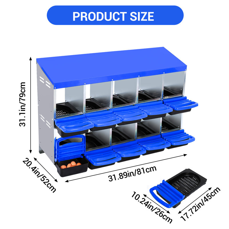 6-Compartment Galvanized Steel Rollaway Chicken Nesting Box – Removable Lid, Ventilated, Easy-Clean, Freestanding or Wall Mount – Without Stand for Hens, Coop Accessory