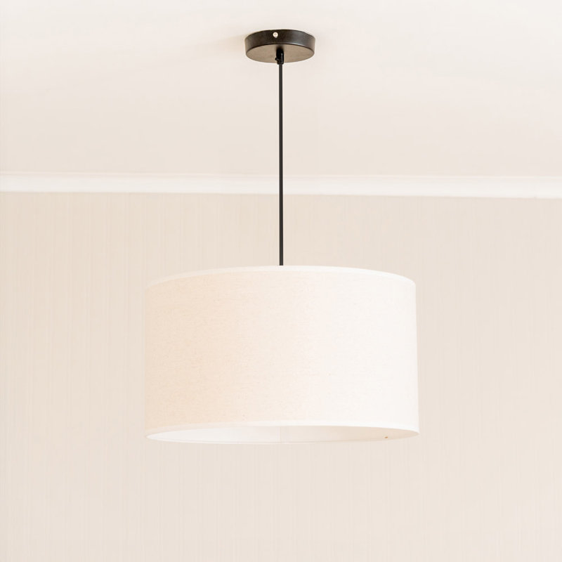 25cm H Linen Blend Drum Lamp Shade ( Slip-On ), Natural/Black