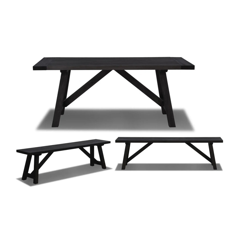 Cascais Dining Set With Farmhouse Base, Black