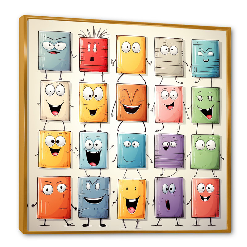 Impression sur toile Popart Collages II - Pop, Cadre flottant doré, H 30 po x l 30 po x P 1,5 po