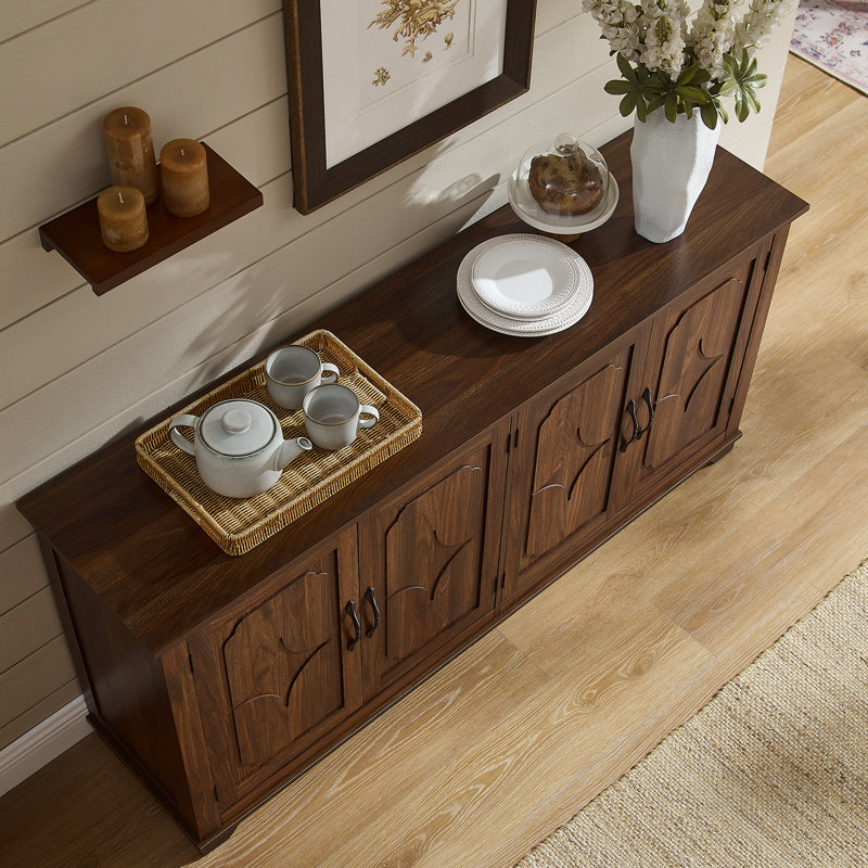 63" Sideboard Buffet With 4 Carved Doors, Modern Storage Cabinets With Adjustable Shelves For Kitchen, Living Room, Dining Room