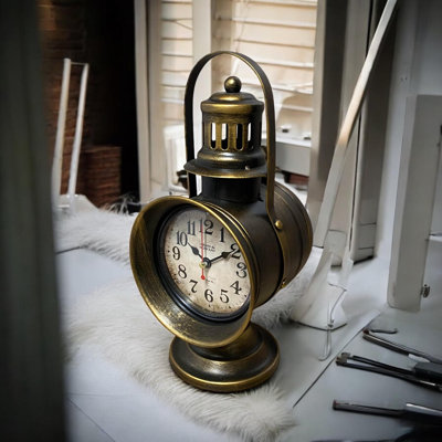 Stylish & Modern Coach Light Table Clock – Bronze Quartz Clock with Crystal Accents for Home, Office, or Desk Décor