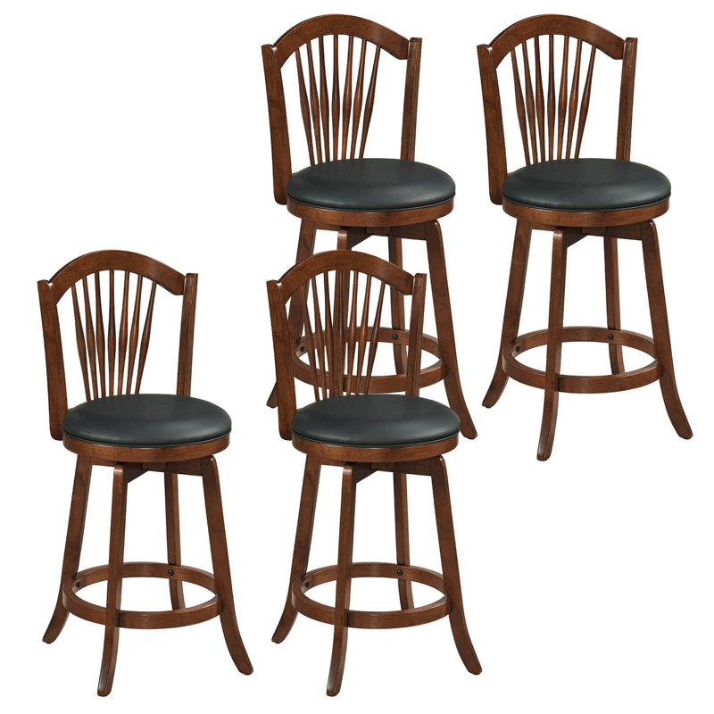 Ensemble de 4 tabourets de bar pivotants à hauteur de comptoir de 25 po avec dossiers, structure en bois brun, 4