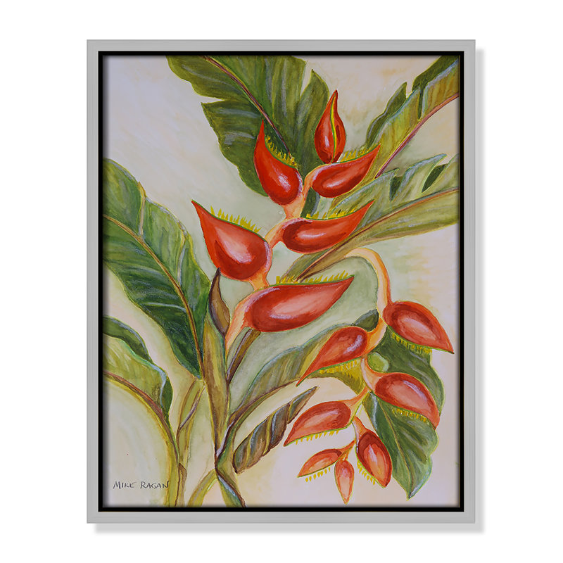 Imprimé Heliconia par Mike Ragan pour , H 15,5 po x l 12,5 po, Argent argent