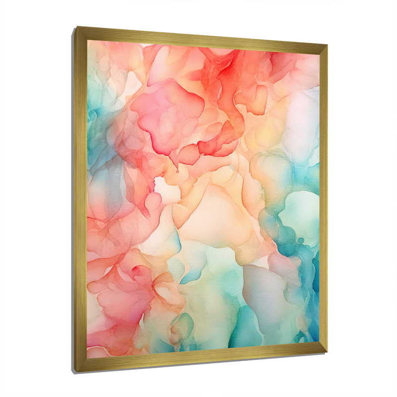 «Orange and Teal Enchanted Spills», art mural abstrait sur toile, H 32 po x l 24 po x P 1 po, Cadre doré à une seule photo