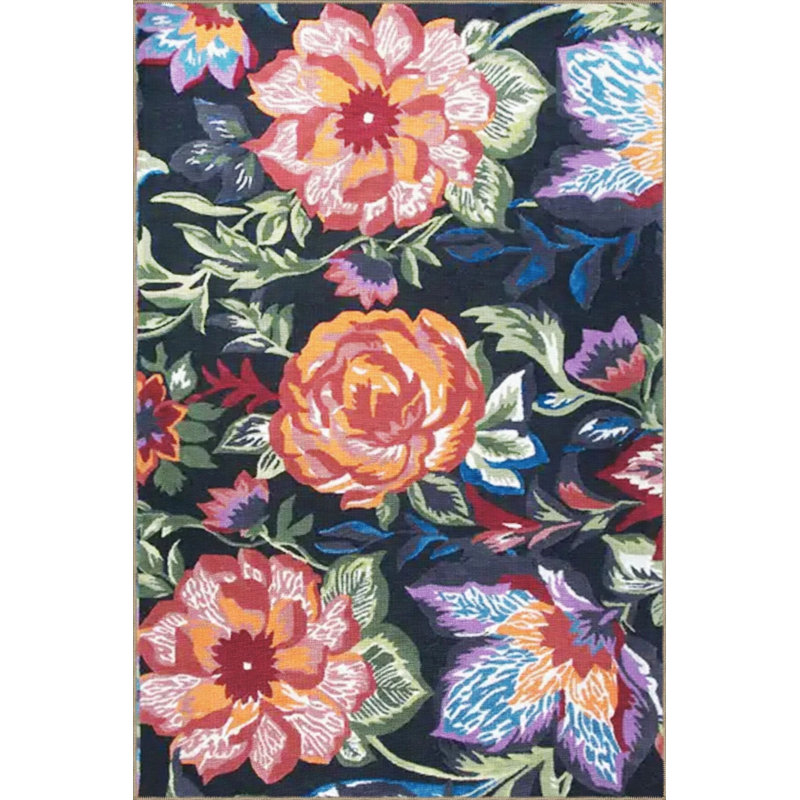 Dark Tone Multicolored Flower And Rose Pattern Creative Modern Decorative Carpet, Round 3'4"