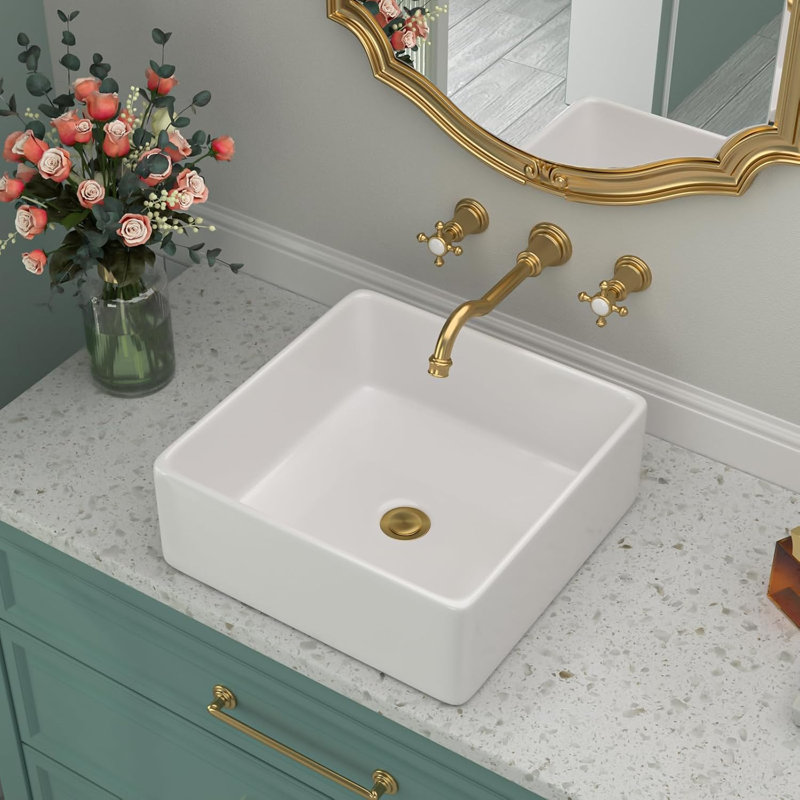 Beslend 15'' Ceramic Square Bathroom Sink