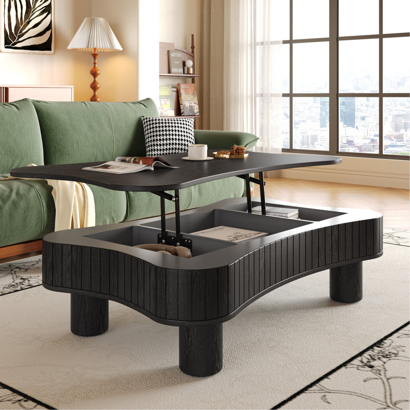 Table d'appoint, table basse avec plateau relevable et rangement dissimulé pour le salon, Noir